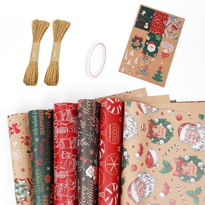 Christmas Gift Gift Box Wrapping Paper Brown Kraft Paper Uv Printing Environmentally Friendly Christmas Wrapping Paper Set