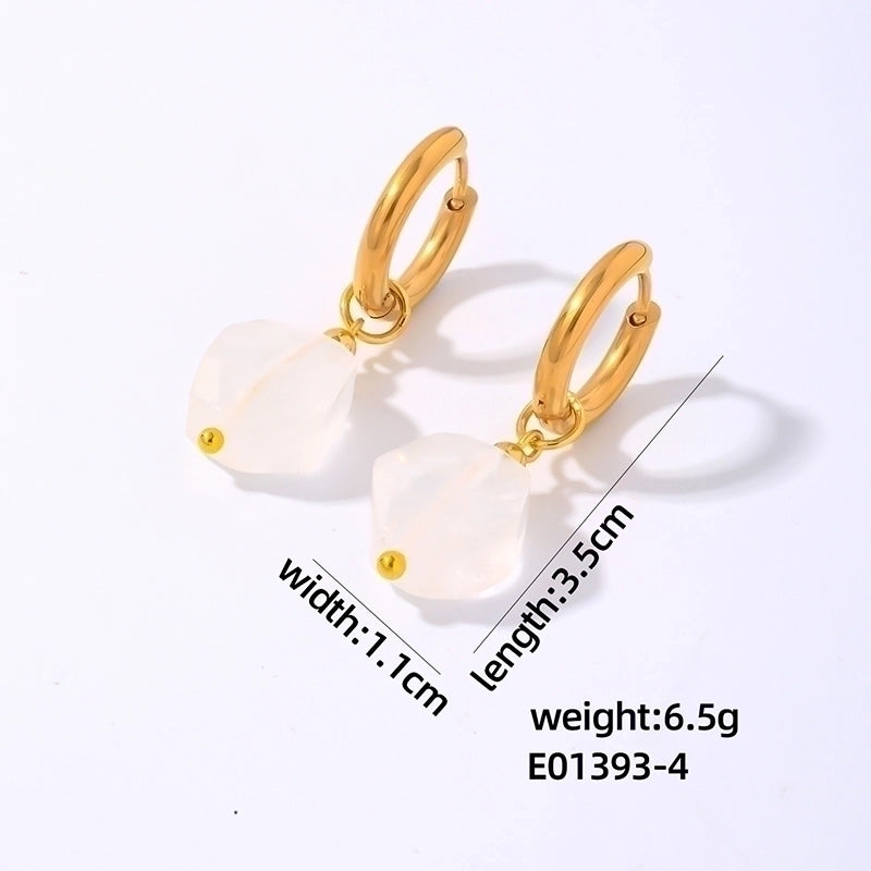 1 Pair Lady Minimalist Commute Geometric 304 Stainless Steel Natural Stone Drop Earrings