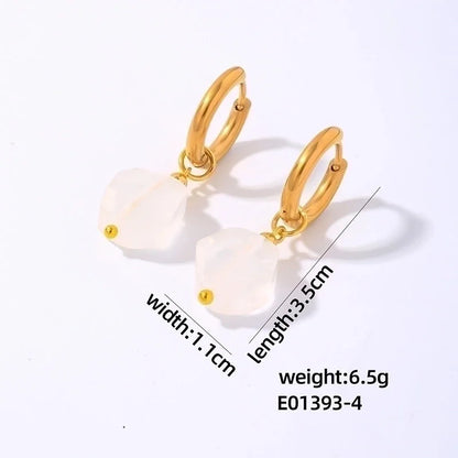 1 Pair Lady Minimalist Commute Geometric 304 Stainless Steel Natural Stone Drop Earrings