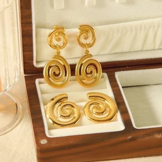 1 Pair Minimalist Spiral Stripe Polishing Plating 304 Stainless Steel 18K Gold Plated Drop Earrings