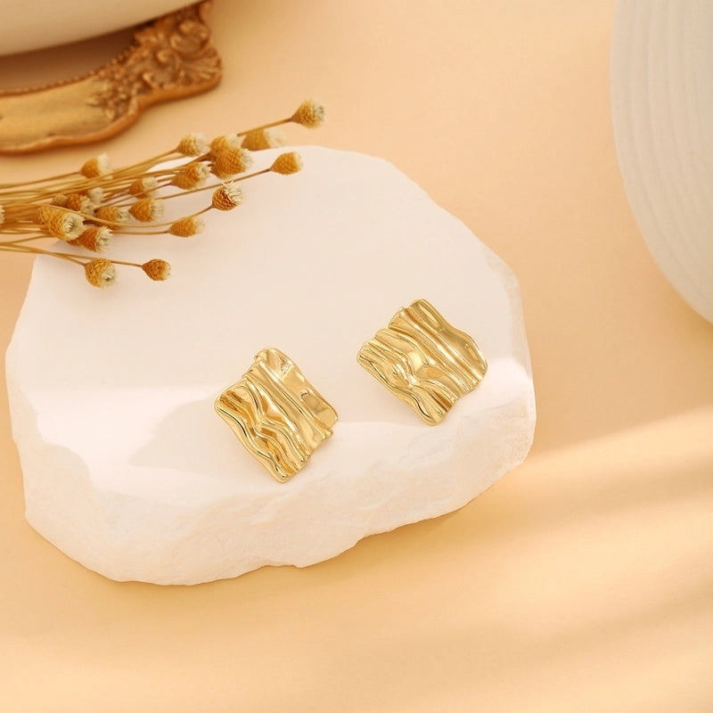 1 Pair Casual Minimalist Streetwear Waves Heart Shape Flower Plating 304 Stainless Steel Ear Studs