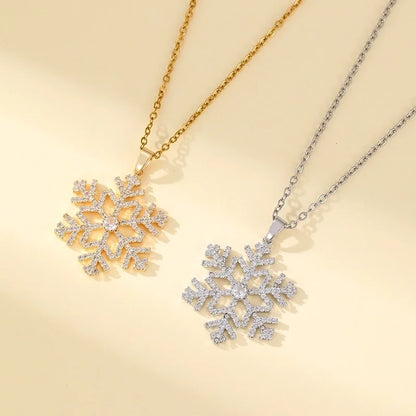 Sweet Minimalist Commute Snowflake 304 Stainless Steel Brass Zircon Inlay Stainless Steel Necklaces