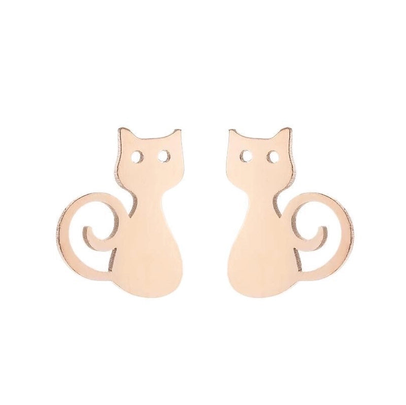 1 Pair Fashion Cat 304 Stainless Steel 18K Gold Plated Ear Studs
