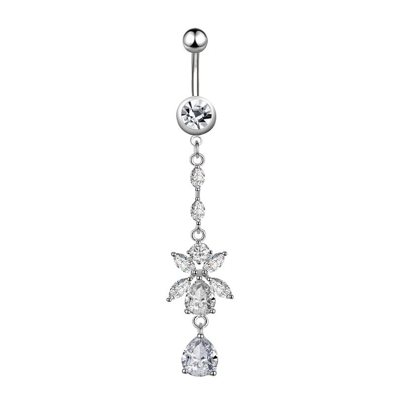 Minimalist Water Droplets Flower Butterfly Stainless Steel Inlay Zircon Women's Belly Ring