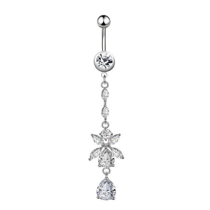 Minimalist Water Droplets Flower Butterfly Stainless Steel Inlay Zircon Women's Belly Ring