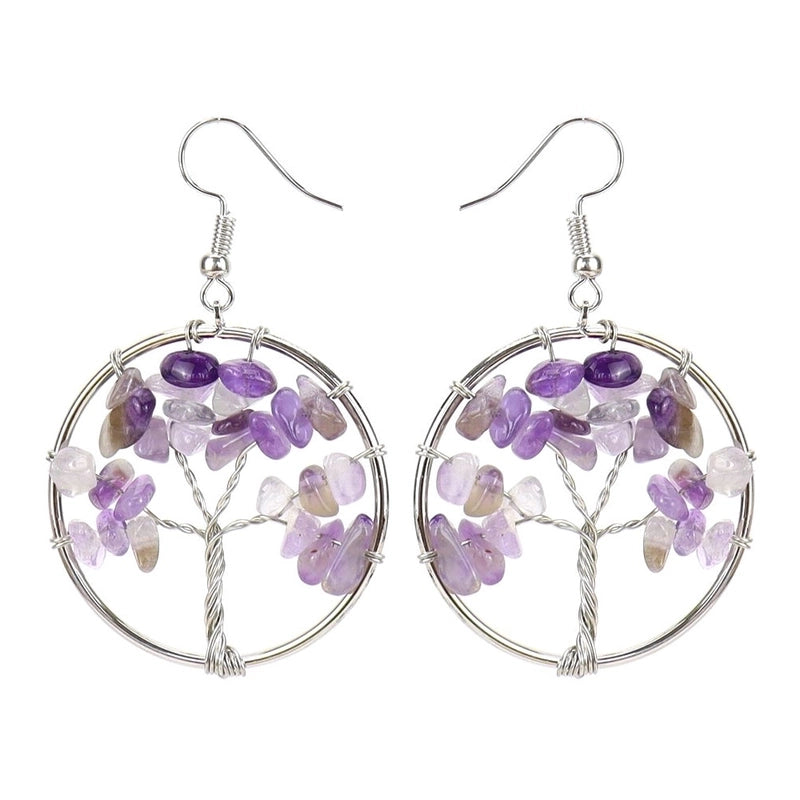 Fashion Tree Natural Stone Copper Beaded Plating Drop Earrings 1 Pair