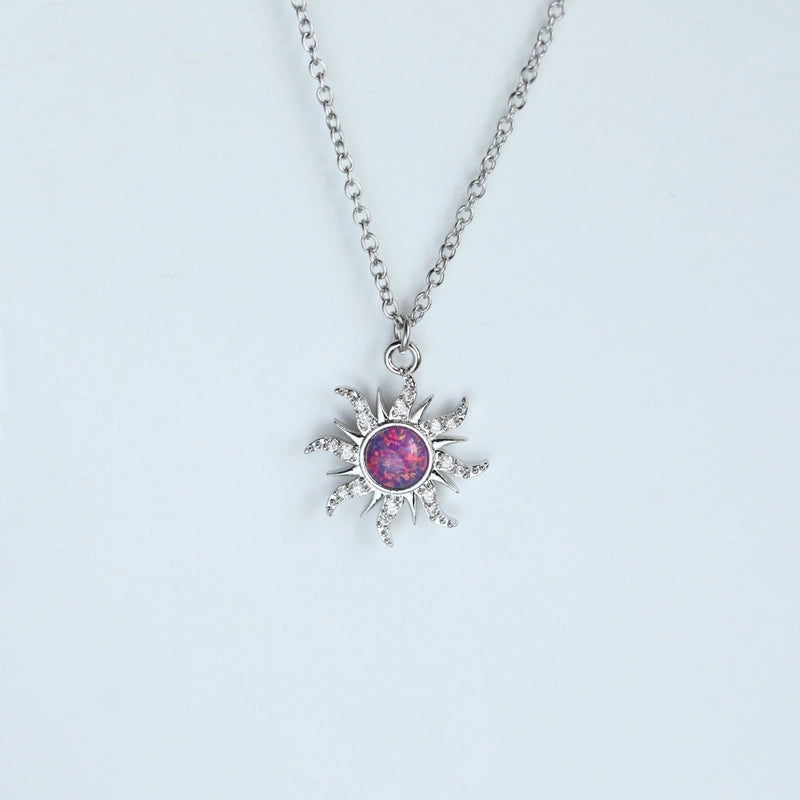 Copper Gold Plated Casual Minimalist Inlay Sun Artificial Opal Zircon Rings Earrings Necklace