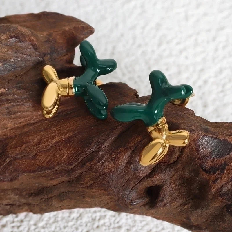 1 Pair IG Style Dog Enamel Plating Titanium Steel 18K Gold Plated Ear Studs