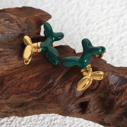 1 Pair IG Style Dog Enamel Plating Titanium Steel 18K Gold Plated Ear Studs