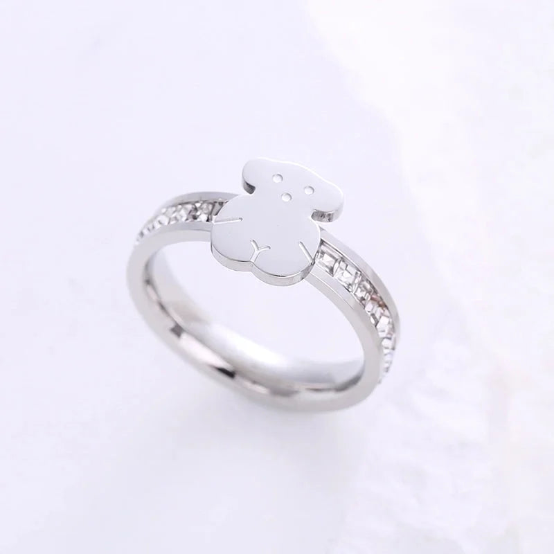 Minimalist Animal Stainless Steel Plating Inlay Artificial Gemstones 24k Gold Plated Rings