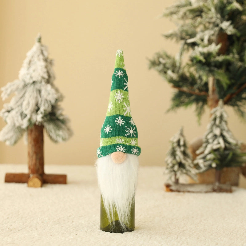 Cross-border New Christmas Decorations Knitted Hat Forest Man Wine Bottle Cover Faceless Doll Wine Cover Red Wine Bottle Decoration