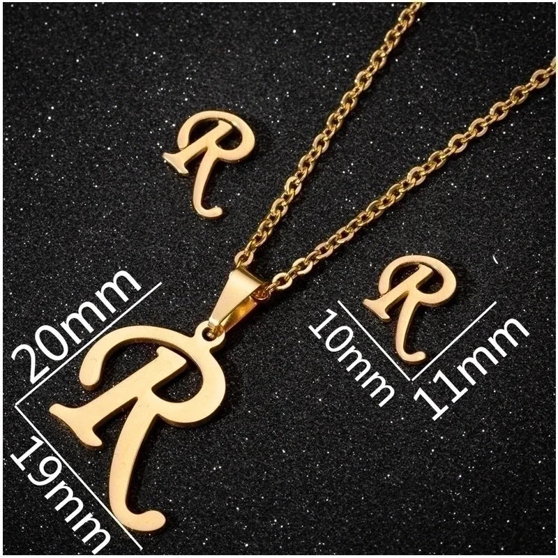 Women\'s Fashion Minimalist Letter Stainless Steel Pendant Necklace Ear Studs Plating Jewelry Sets