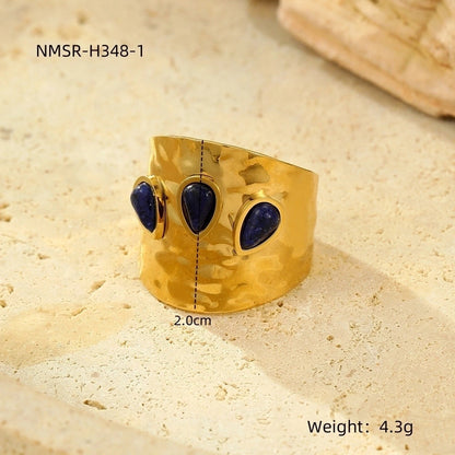 Modern Style Classic Style Geometric 304 Stainless Steel Natural Stone Plating Open Rings