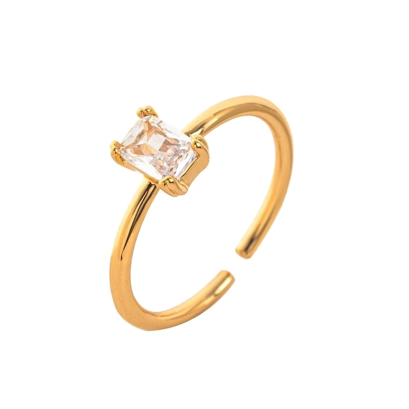 Modern Style Square Copper Zircon 18K Gold Plated Open Rings