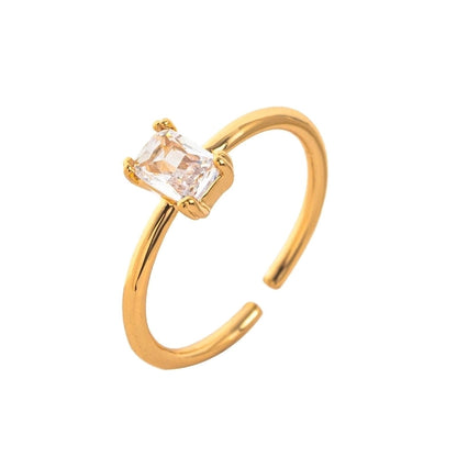 Modern Style Square Copper Zircon 18K Gold Plated Open Rings