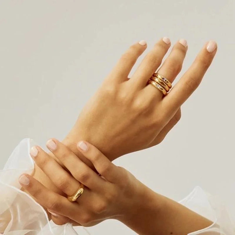 European And American Inlaid Multicolor Zircon 18k Gold-plated Smooth Copper Ring