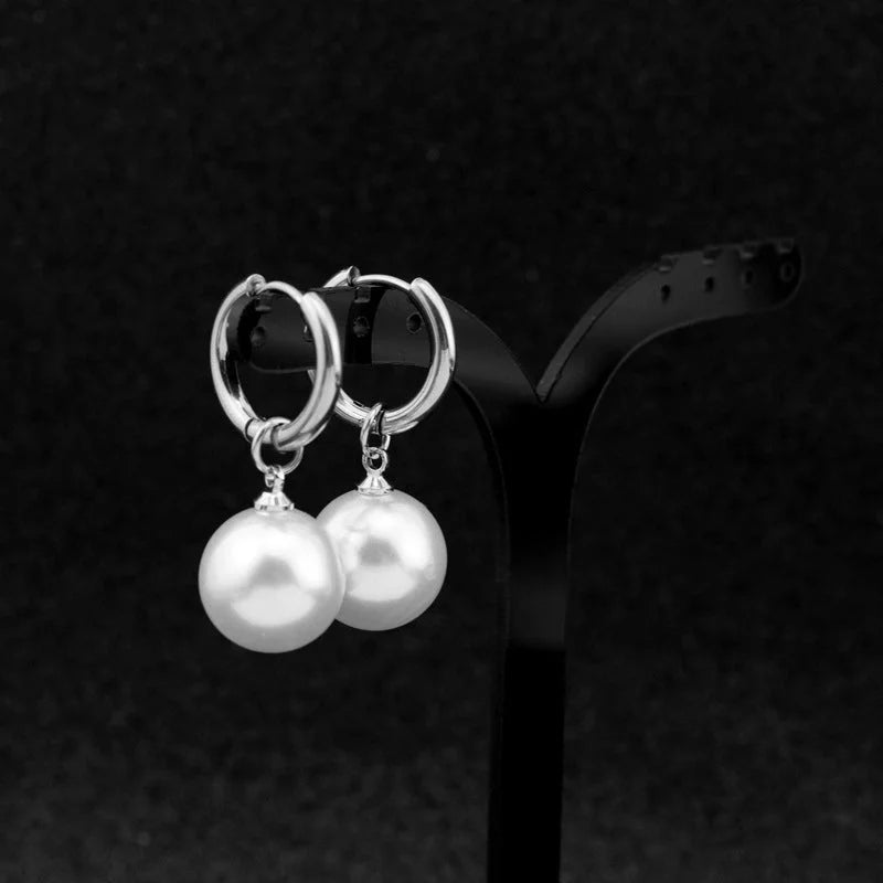 1 Pair Minimalist Pearl Polishing Stainless Steel Drop Earrings