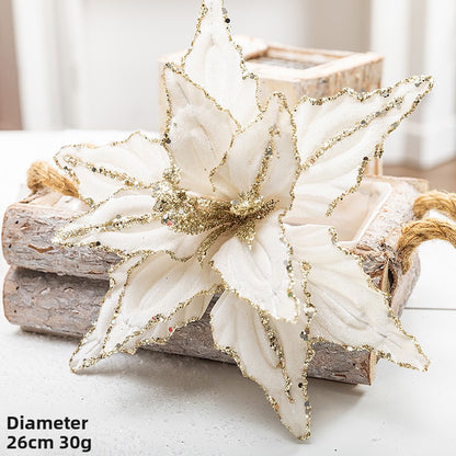 26cm Christmas Flower Red And Gold Sequin Velvet Fake Flower Christmas Tree Decoration Insert