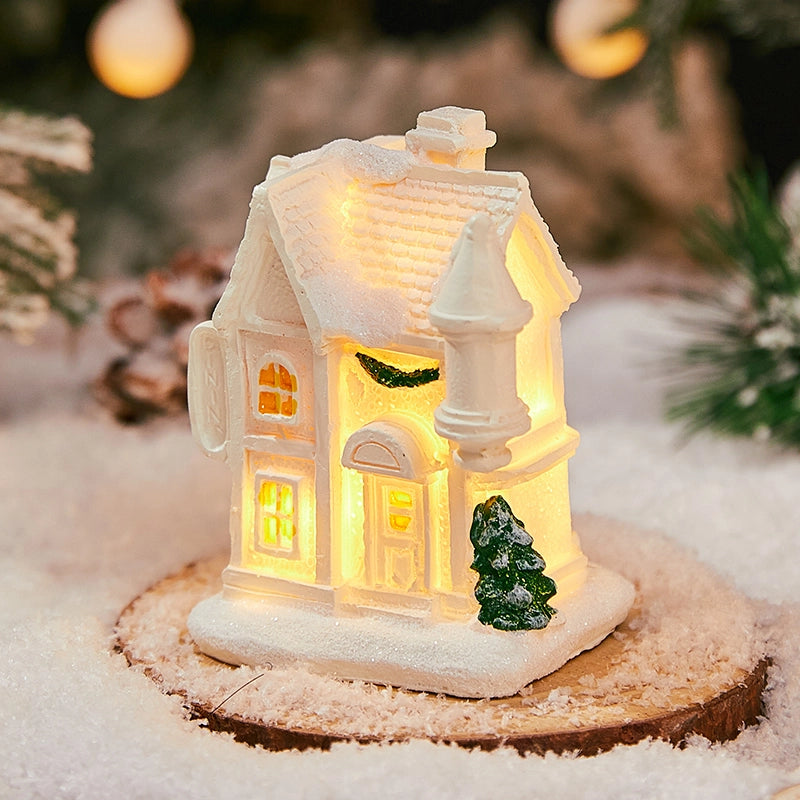 Christmas Small Ornaments Holiday Decorations Christmas Eve House Micro Landscape Luminous Desktop Window Scene Layout Gift