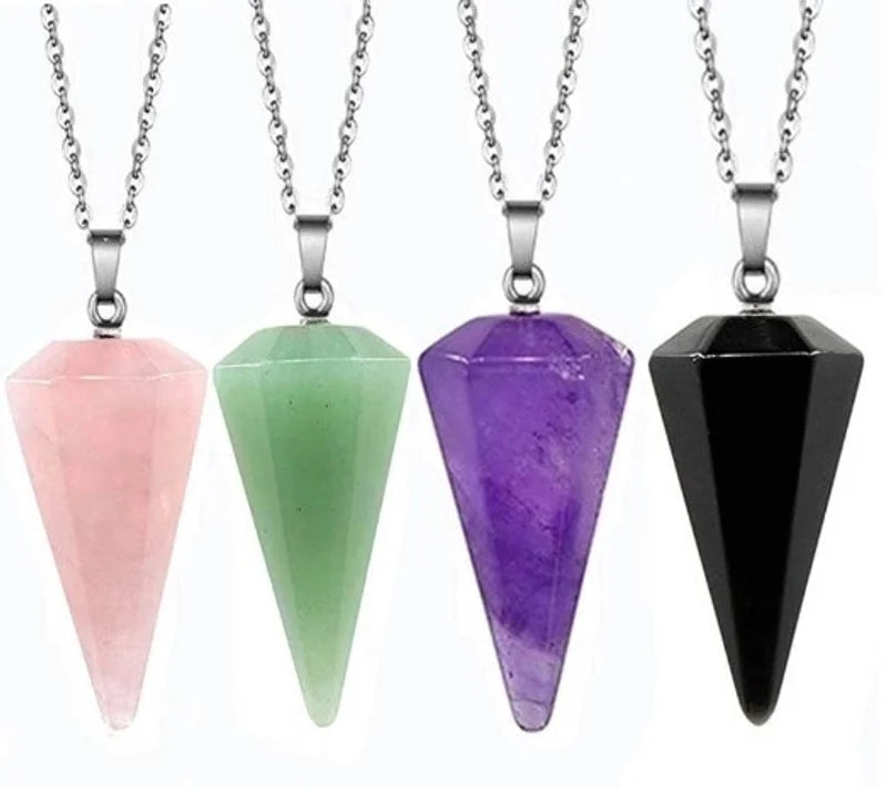 Fashion Hexagonal Cone Natural Crystal Stone Polishing Pendant Necklace 1 Piece