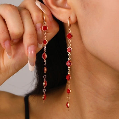 Fashionable Colorful Glass Copper Chain Earrings Female Affordable Luxury Style Tassel Earring Ear Clip Earrings