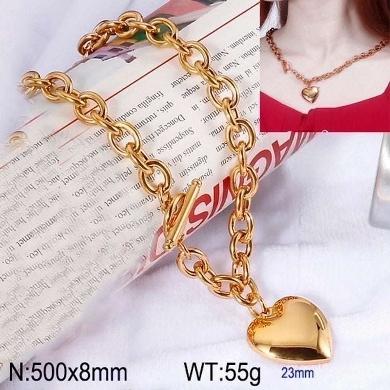 Minimalist Heart Shape Stainless Steel 18K Gold Plated Chain Bracelets Necklace