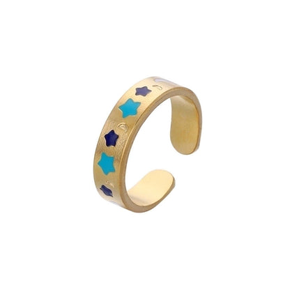 Minimalist Love Heart Shape Eye 304 Stainless Steel Rhinestones 18K Gold Plated Enamel Plating Inlay Open Rings