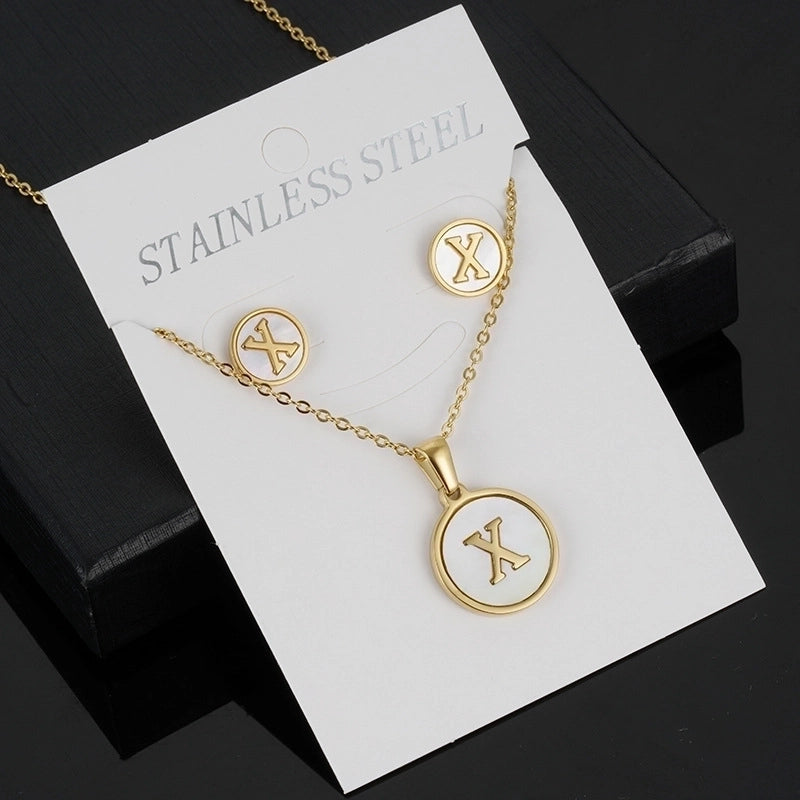 Minimalist Round Letter 304 Stainless Steel Shell 18K Gold Plated Gold Plated Stainless Steel Jewelry Sets