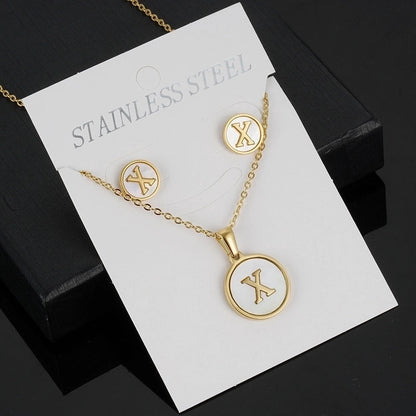 Minimalist Round Letter 304 Stainless Steel Shell 18K Gold Plated Gold Plated Stainless Steel Jewelry Sets