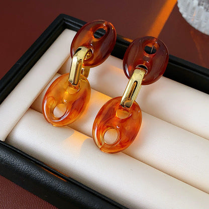 2 Pieces Minimalist Round Ellipse Geometric Copper Electroplating Earrings