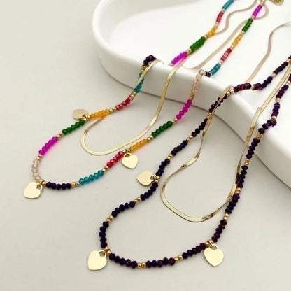 Bohemian Heart Shape 304 Stainless Steel Crystal Beads Gold Plated Plating Stainless Steel Necklaces