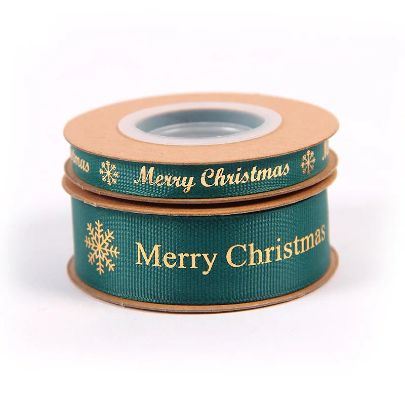 2.5cm Gold Stamping Polyester Ribbon With Flowers Bouquet Gift Wrapping Ribbon Christmas Ribbon With English Text Printed Ribbon