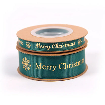 2.5cm Gold Stamping Polyester Ribbon With Flowers Bouquet Gift Wrapping Ribbon Christmas Ribbon With English Text Printed Ribbon
