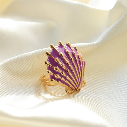 Casual Vacation Beach Shell 304 Stainless Steel 14K Gold Plated Enamel Plating Open Rings