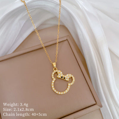 Minimalist Geometric Titanium Steel Diamond Inlay Necklaces