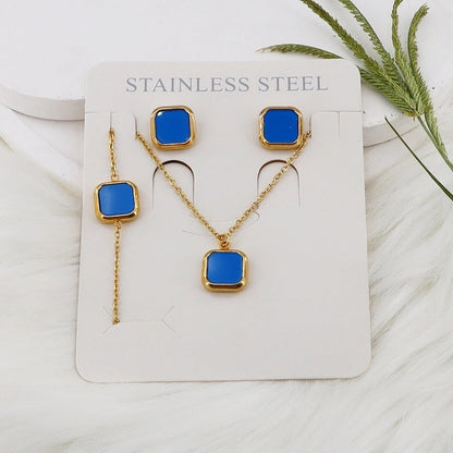 Minimalist Classic Style Square Shell 304 Stainless Steel Gold Plated Jewelry Set