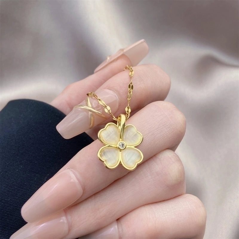 Minimalist Bow Knot Titanium Steel Copper Inlay Rhinestones Pendant Necklace