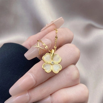 Minimalist Bow Knot Titanium Steel Copper Inlay Rhinestones Pendant Necklace