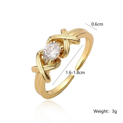 Copper Inlay Geometric Zircon Open Rings