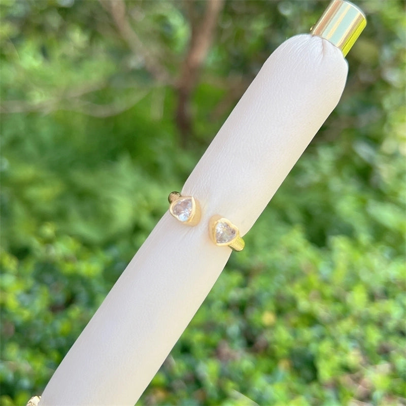 Copper 18K Gold Plated Inlay Heart Shape Zircon Open Rings