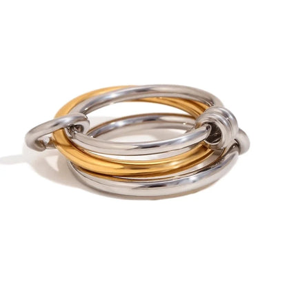 IG Style Circle 304 Stainless Steel Rhinestones 18K Gold Plated Layered Plating Inlay Rings