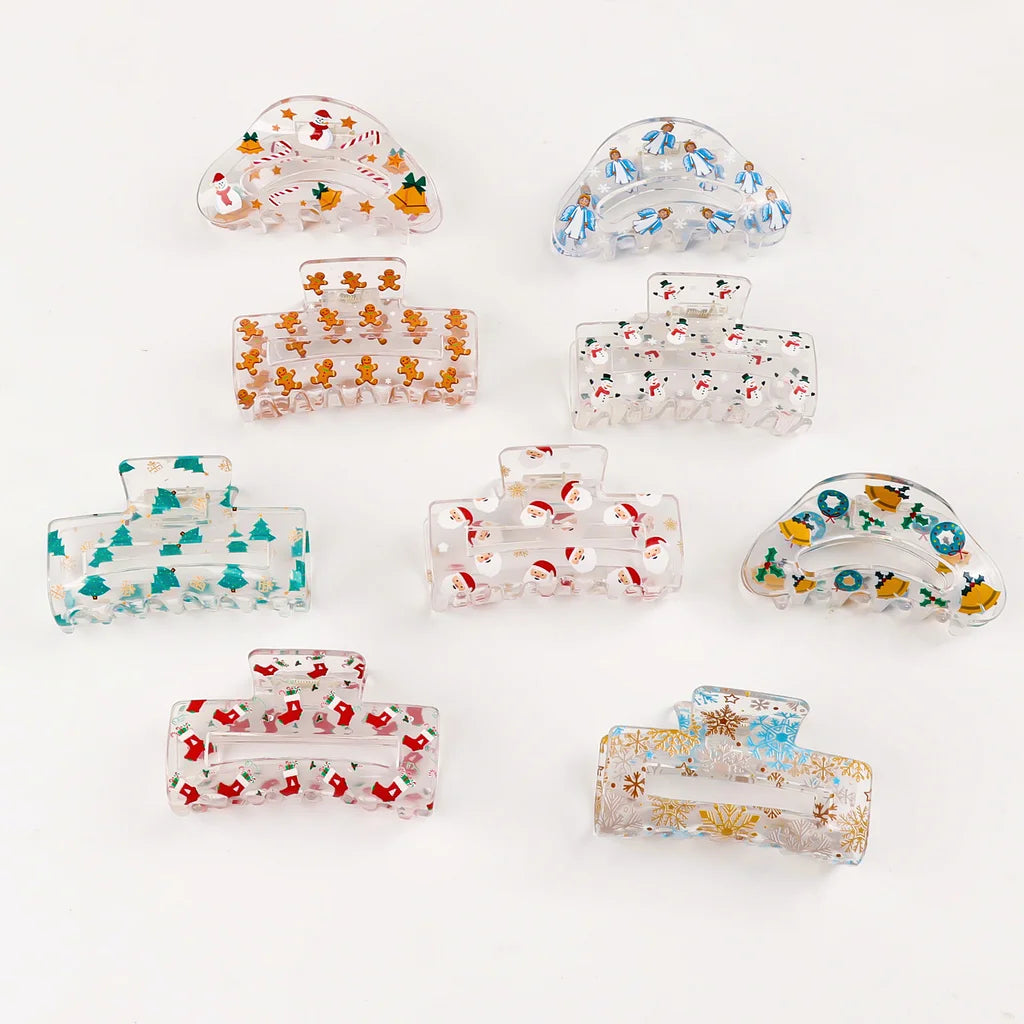 2 Pieces Christmas Transparent Claw Clip Gingerbread Man Christmas Tree Pattern Hair Clip Atmosphere Shark Clip Hair Accessory