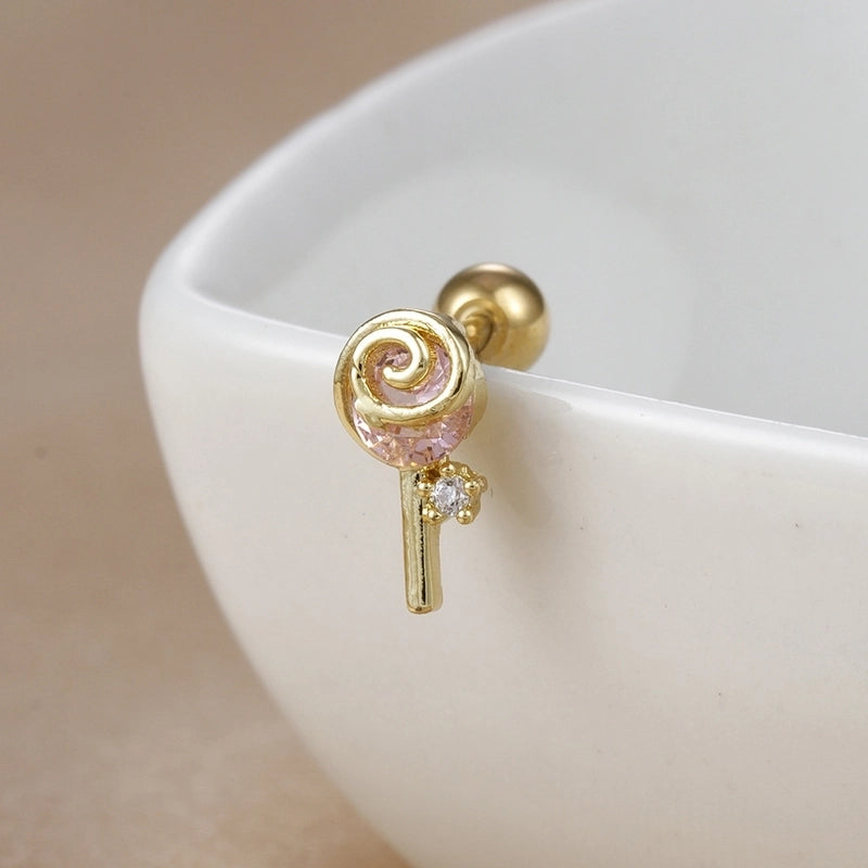 1 Piece Ear Cartilage Rings & Studs IG Style Ice Cream Heart Shape Candy 304 Stainless Steel Inlay Zircon 18K Gold Plated Ear Cartilage Rings & Studs