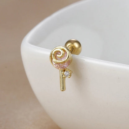 1 Piece Ear Cartilage Rings & Studs IG Style Ice Cream Heart Shape Candy 304 Stainless Steel Inlay Zircon 18K Gold Plated Ear Cartilage Rings & Studs