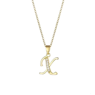 Stainless Steel Titanium Steel 18K Gold Plated Fashion Plating Inlay Letter Zircon Pendant Necklace