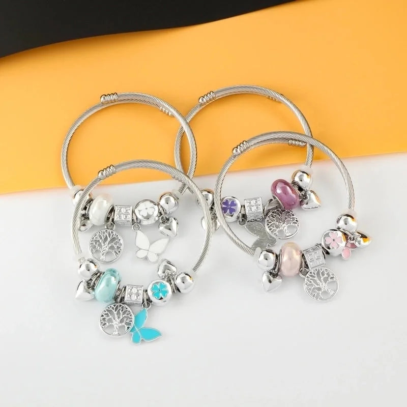 Elegant Luxurious Heart Shape 304 Stainless Steel White Gold Plated Crystal Zircon Bangle In Bulk