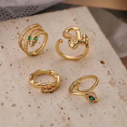 Retro Snake Copper Plating Inlay Zircon Gold Plated Open Rings