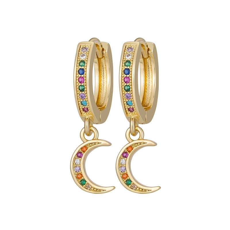 1 Pair Vintage Style Tortoise Moon Bee Plating Inlay Copper Rhinestones 18k Gold Plated Drop Earrings