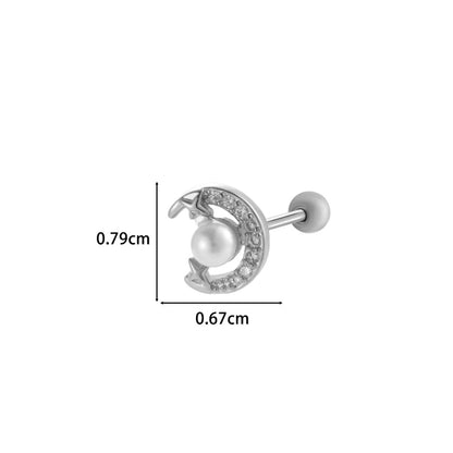 Henson New Copper Inlaid Zircon Star Moon Flower Screw Thin Rod Titanium Steel Ear Bone Stud Cartilage Piercing Earrings