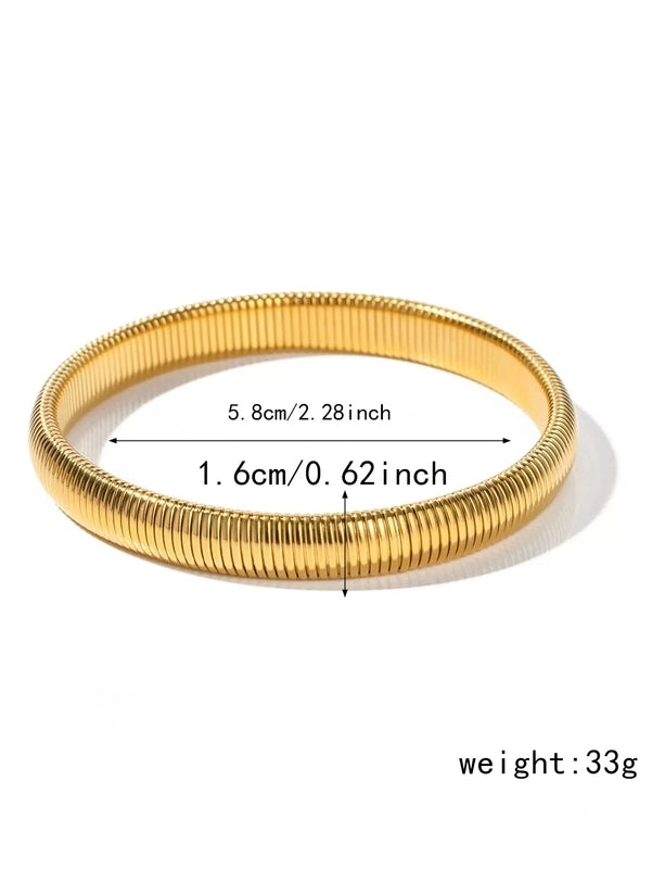 Thick Popular Jewelry Elastic Wide Titanium Steel Bracelet Female Light Luxury Niche Exaggerated Metal Vertical Stripe Ring